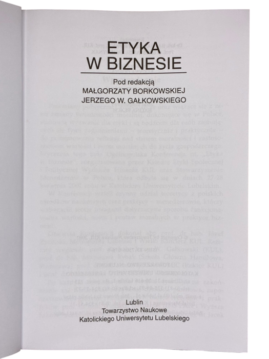 Etyka w biznesie Małgorzata Borkowska, Jerzy Gałkowski