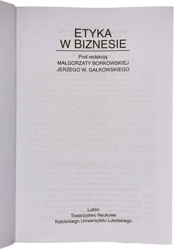 Etyka w biznesie Małgorzata Borkowska, Jerzy Gałkowski