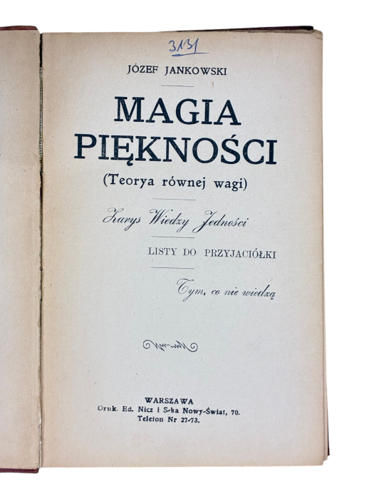 Magia piękności Teorya równej wagi Zarys wiedzy jedności Listy do przyjaciółki Józef Jankowski