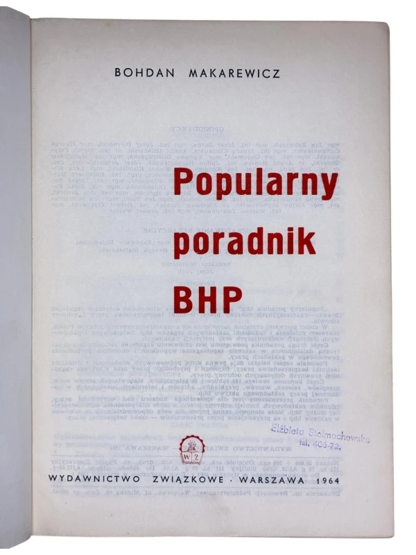 Popularny poradnik BHP 1964 Bohdan Makarewicz