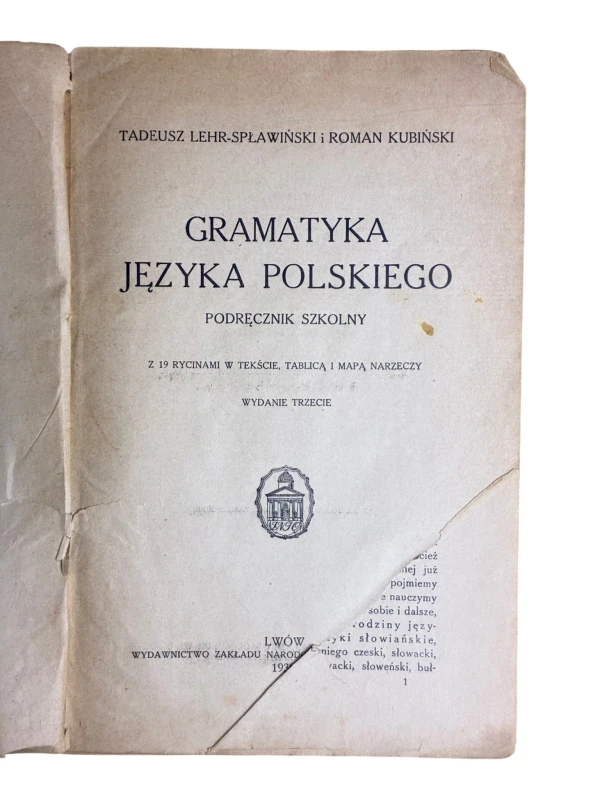 Gramatyka języka polskiego Tadeusz Lehr-Spławiński i Roman Kubiński 1930