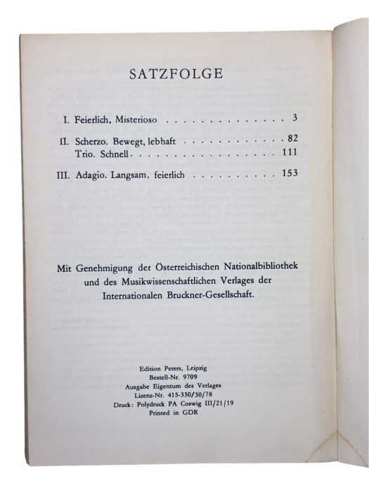 Anton Bruckner Sinfonie Nr. 9, d-moll - D minor, re mineur Edition Peters Nr. 9709