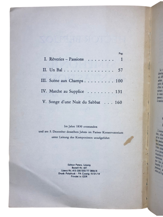 Hector Berlioz Symphonie fantastique, Opus 14 Edition Peters Nr. 621