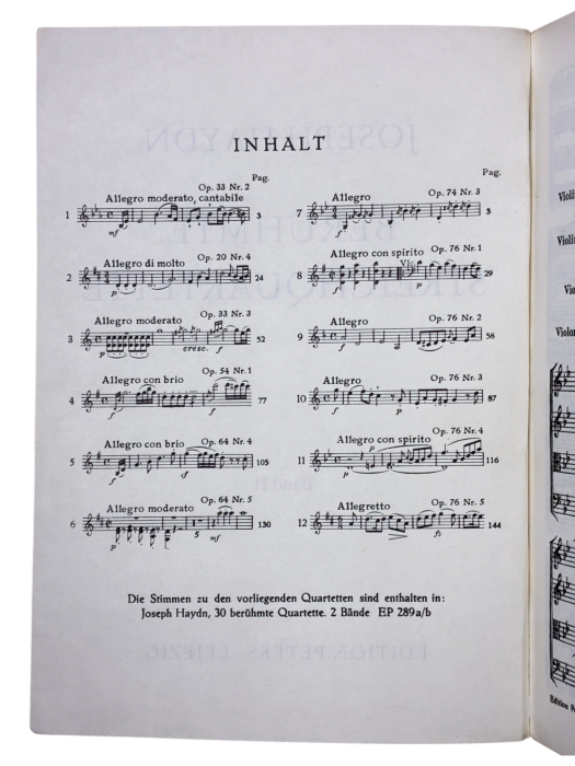 Joseph Haydn Berühmte Streichquartette Band II Edition Peters Nr. 1026b
