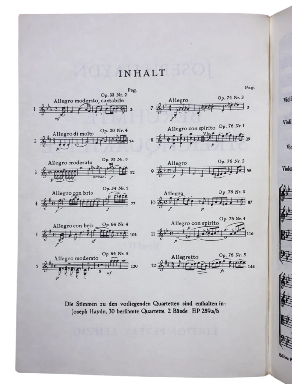 Joseph Haydn Berühmte Streichquartette Band II Edition Peters Nr. 1026b