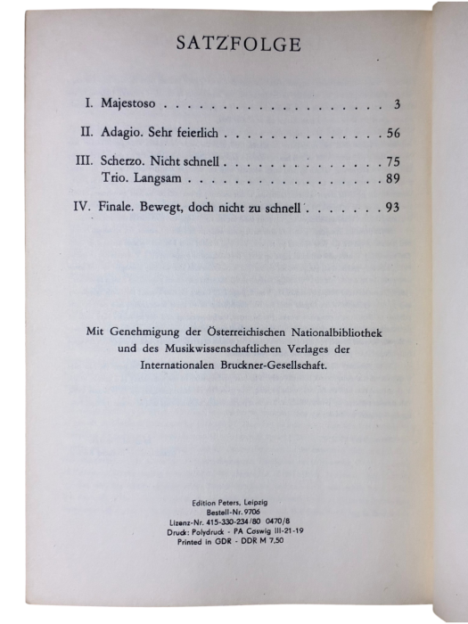 Anton Bruckner Sinfonie Nr. 6 A-Dur - A-major - La majeur Edition Peters Nr. 9706